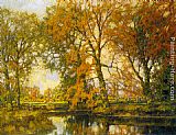 Famous Stream Paintings - An Autumn Landscape with Cows Near a Stream